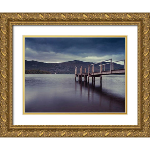 Jetty at dusk, lake district, Cumbria Gold Ornate Wood Framed Art Print with Double Matting by Frank, Assaf