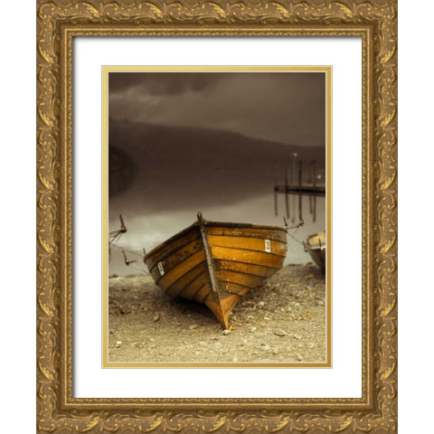Boat on lake Gold Ornate Wood Framed Art Print with Double Matting by Frank, Assaf