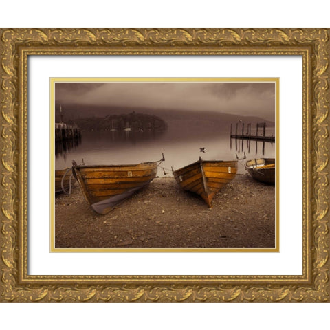 Boats on lake Gold Ornate Wood Framed Art Print with Double Matting by Frank, Assaf