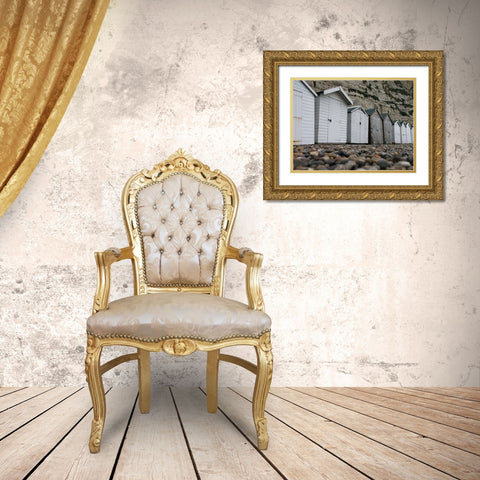 Beach huts, Dorset , UK Gold Ornate Wood Framed Art Print with Double Matting by Frank, Assaf