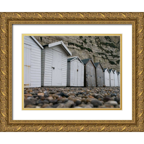 Beach huts, Dorset , UK Gold Ornate Wood Framed Art Print with Double Matting by Frank, Assaf