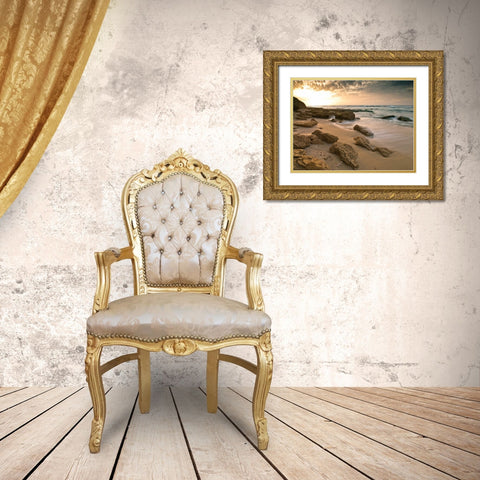 Sunset over Palmachim beach, Israel Gold Ornate Wood Framed Art Print with Double Matting by Frank, Assaf