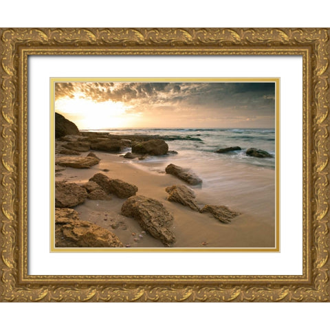 Sunset over Palmachim beach, Israel Gold Ornate Wood Framed Art Print with Double Matting by Frank, Assaf