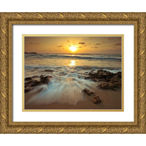 Sunset over Palmachim beach, Israel Gold Ornate Wood Framed Art Print with Double Matting by Frank, Assaf