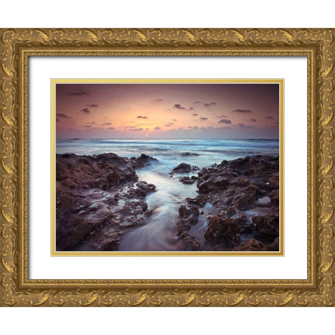 Sunset over Palmachim beach, Israel Gold Ornate Wood Framed Art Print with Double Matting by Frank, Assaf