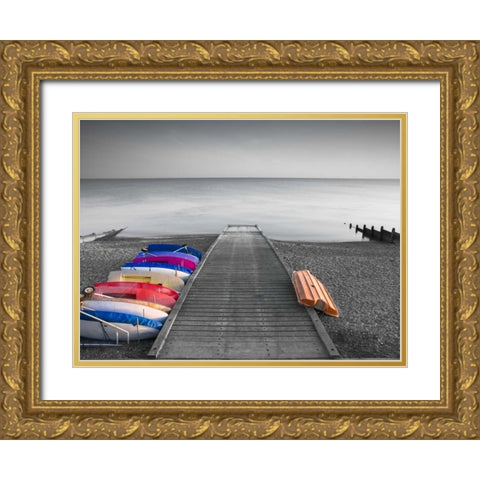 Kayaks on the side of pier Gold Ornate Wood Framed Art Print with Double Matting by Frank, Assaf