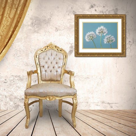 Three Alliums Gold Ornate Wood Framed Art Print with Double Matting by Frank, Assaf