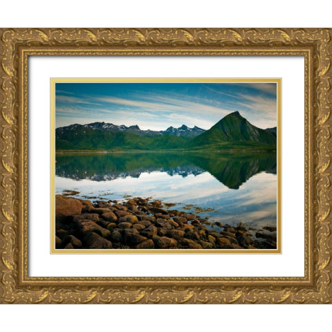 Mountain range by the sea, Lofoten, Norway Gold Ornate Wood Framed Art Print with Double Matting by Frank, Assaf