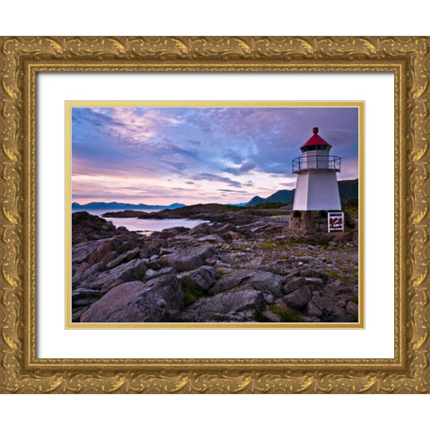 Light house on coast, Lofoten, Norway Gold Ornate Wood Framed Art Print with Double Matting by Frank, Assaf