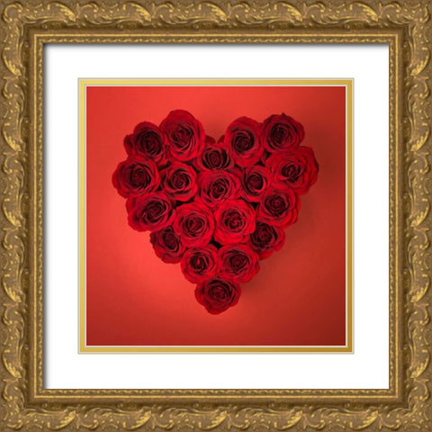 Rose flowers in heart shape Gold Ornate Wood Framed Art Print with Double Matting by Frank, Assaf