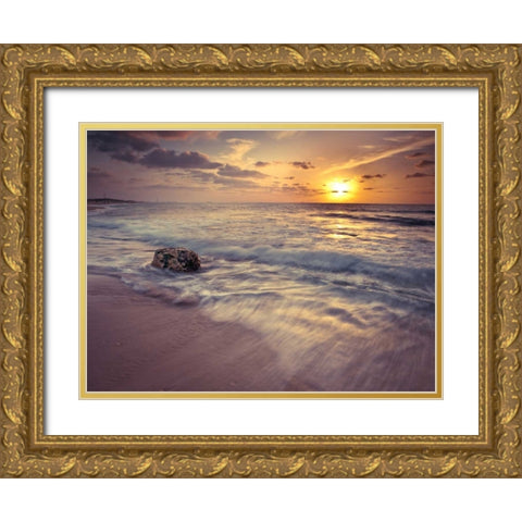 Beach at sunset Gold Ornate Wood Framed Art Print with Double Matting by Frank, Assaf