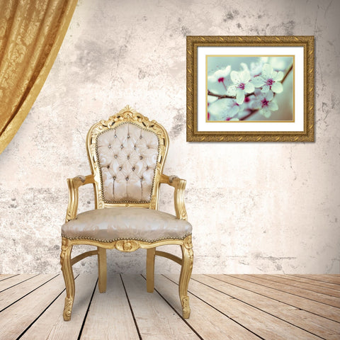 Fresh and beautiful Cheery Blossoms Gold Ornate Wood Framed Art Print with Double Matting by Frank, Assaf