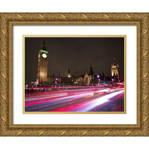 Big Ben at night Gold Ornate Wood Framed Art Print with Double Matting by Frank, Assaf