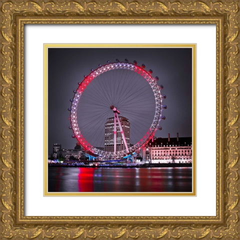 London Eye at night Gold Ornate Wood Framed Art Print with Double Matting by Frank, Assaf