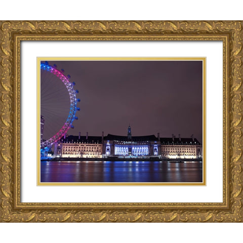 County Hall, London, at night Gold Ornate Wood Framed Art Print with Double Matting by Frank, Assaf