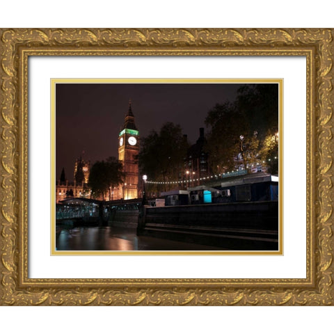 Big Ben at night Gold Ornate Wood Framed Art Print with Double Matting by Frank, Assaf