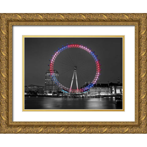 London Eye at night Gold Ornate Wood Framed Art Print with Double Matting by Frank, Assaf