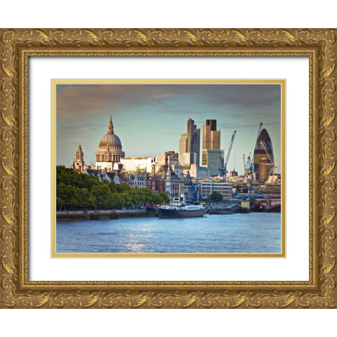 London skyline over the river Thames Gold Ornate Wood Framed Art Print with Double Matting by Frank, Assaf