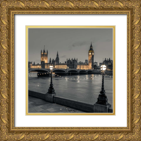 Houses of parliament over the river Thames Gold Ornate Wood Framed Art Print with Double Matting by Frank, Assaf