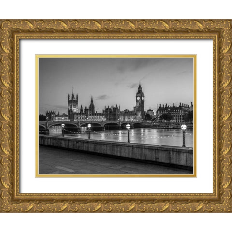 Houses of parliament over the river Thames Gold Ornate Wood Framed Art Print with Double Matting by Frank, Assaf