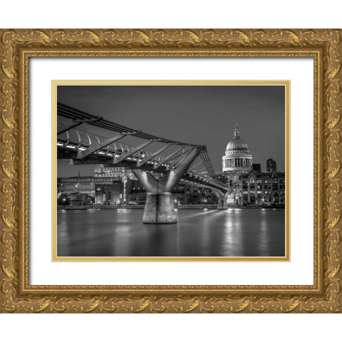 The Millennium bridge and St Pauls cathedral in London, UK Gold Ornate Wood Framed Art Print with Double Matting by Frank, Assaf