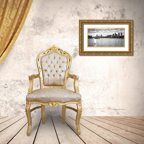 London skyline over river Thames Gold Ornate Wood Framed Art Print with Double Matting by Frank, Assaf