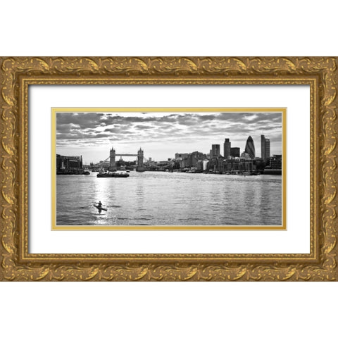 London skyline over river Thames Gold Ornate Wood Framed Art Print with Double Matting by Frank, Assaf