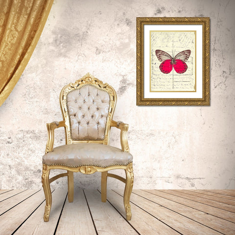 Handwritten old postcard with butterfly Gold Ornate Wood Framed Art Print with Double Matting by Frank, Assaf