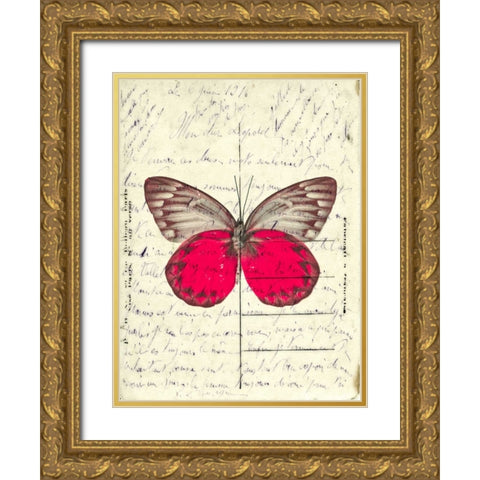 Handwritten old postcard with butterfly Gold Ornate Wood Framed Art Print with Double Matting by Frank, Assaf