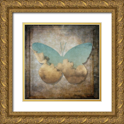 Handwritten old postcard with butterfly Gold Ornate Wood Framed Art Print with Double Matting by Frank, Assaf
