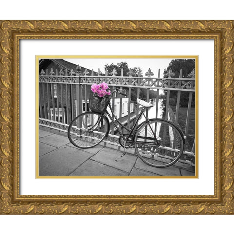 Old Bicycle near a canal Gold Ornate Wood Framed Art Print with Double Matting by Frank, Assaf