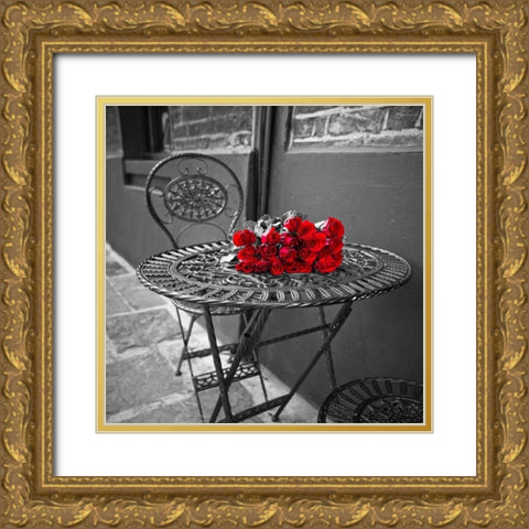 Bunch of roses on a table Gold Ornate Wood Framed Art Print with Double Matting by Frank, Assaf