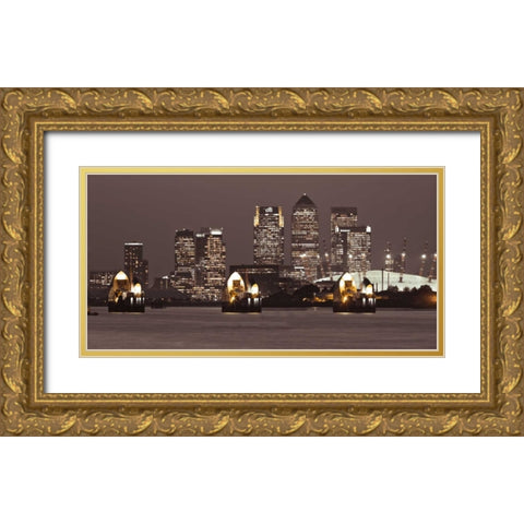 Canary Wharf skyline Gold Ornate Wood Framed Art Print with Double Matting by Frank, Assaf
