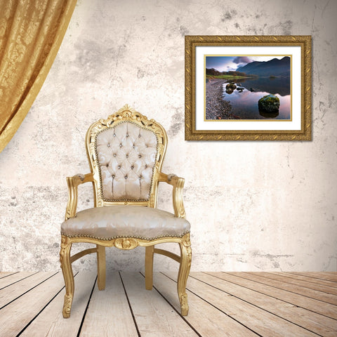 Rocks and still lake Gold Ornate Wood Framed Art Print with Double Matting by Frank, Assaf