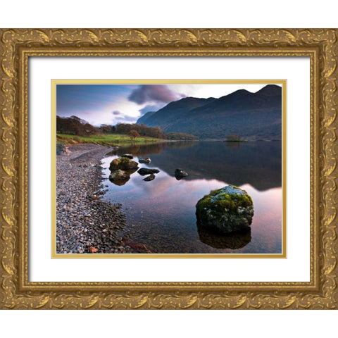 Rocks and still lake Gold Ornate Wood Framed Art Print with Double Matting by Frank, Assaf