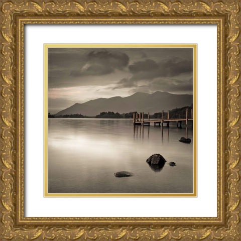 Pier on still lake Gold Ornate Wood Framed Art Print with Double Matting by Frank, Assaf