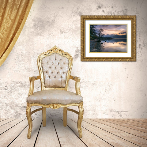 Still lake at dusk Gold Ornate Wood Framed Art Print with Double Matting by Frank, Assaf