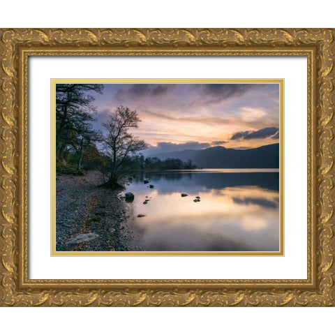 Still lake at dusk Gold Ornate Wood Framed Art Print with Double Matting by Frank, Assaf