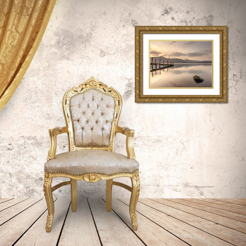 Pier on still lake Gold Ornate Wood Framed Art Print with Double Matting by Frank, Assaf