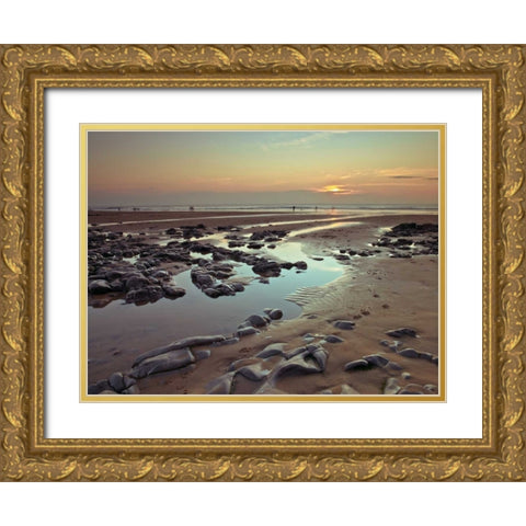 Rock pools on the beach at dusk Gold Ornate Wood Framed Art Print with Double Matting by Frank, Assaf