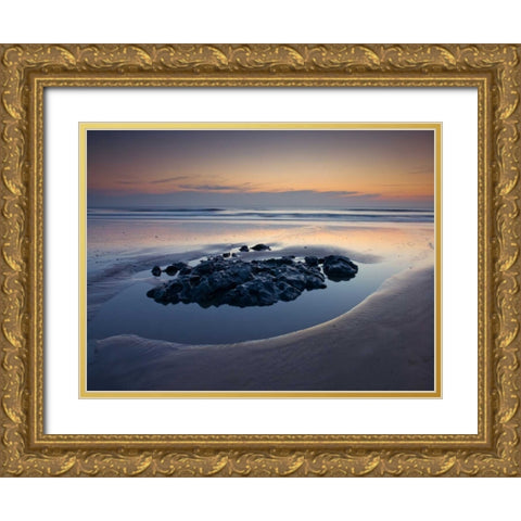 Rocks on the beach at dusk Gold Ornate Wood Framed Art Print with Double Matting by Frank, Assaf