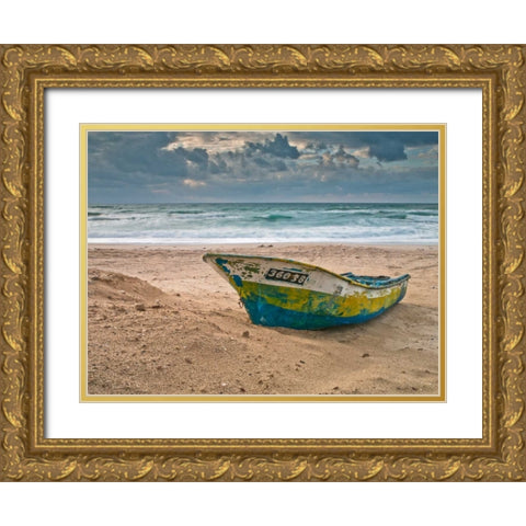 Fishing Boat on the shore, Palmachim Beach, Israel Gold Ornate Wood Framed Art Print with Double Matting by Frank, Assaf