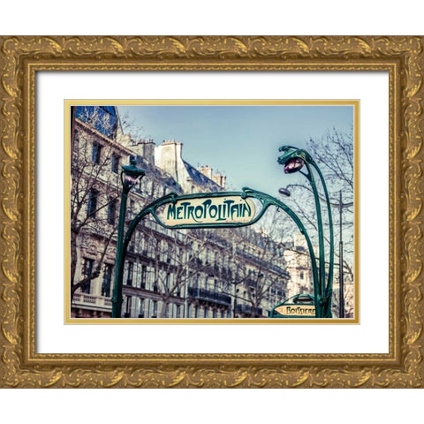 Paris Metro sign Gold Ornate Wood Framed Art Print with Double Matting by Frank, Assaf