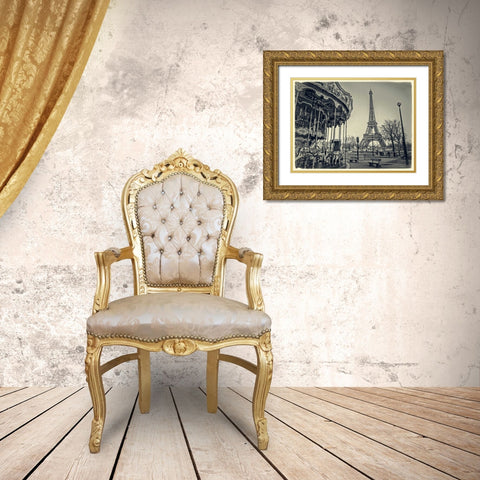 Carousel with the Eiffel tower in the background Gold Ornate Wood Framed Art Print with Double Matting by Frank, Assaf