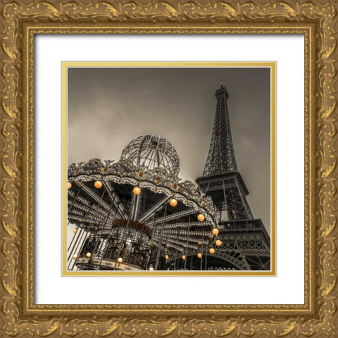 Carousel with the Eiffel tower in the background Gold Ornate Wood Framed Art Print with Double Matting by Frank, Assaf