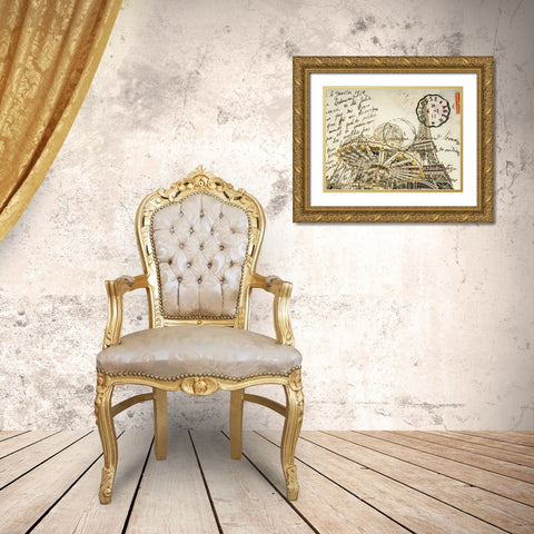 Carousel with the Eiffel tower in the background Gold Ornate Wood Framed Art Print with Double Matting by Frank, Assaf