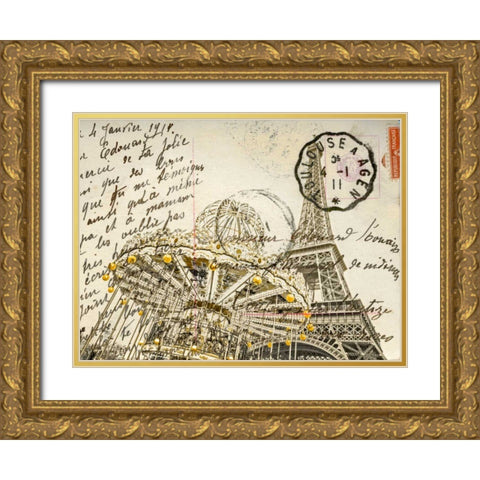 Carousel with the Eiffel tower in the background Gold Ornate Wood Framed Art Print with Double Matting by Frank, Assaf