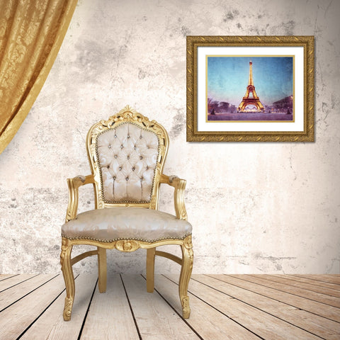 Eiffel tower at night, Paris Gold Ornate Wood Framed Art Print with Double Matting by Frank, Assaf