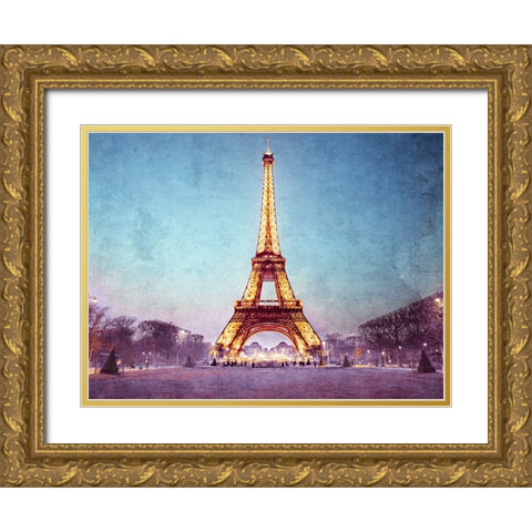 Eiffel tower at night, Paris Gold Ornate Wood Framed Art Print with Double Matting by Frank, Assaf