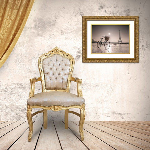 Bicycle in front of Eiffel tower, Paris, France Gold Ornate Wood Framed Art Print with Double Matting by Frank, Assaf